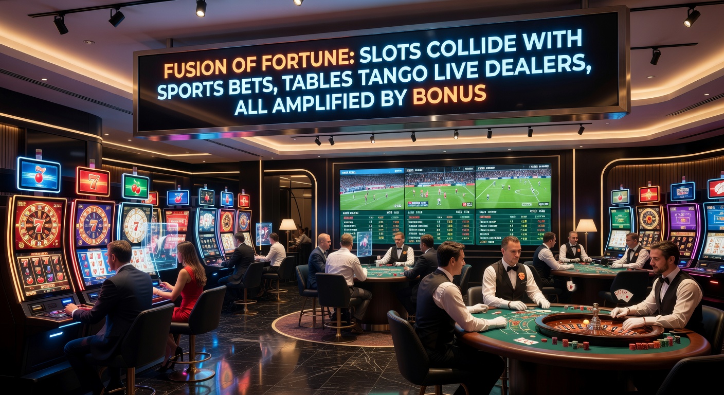 Live-Dealer am Tisch mit Slot-Überlagerungen, Sportwetten-Overlay und VIP-Bonus-Symbolen auf einem mobilen Screen