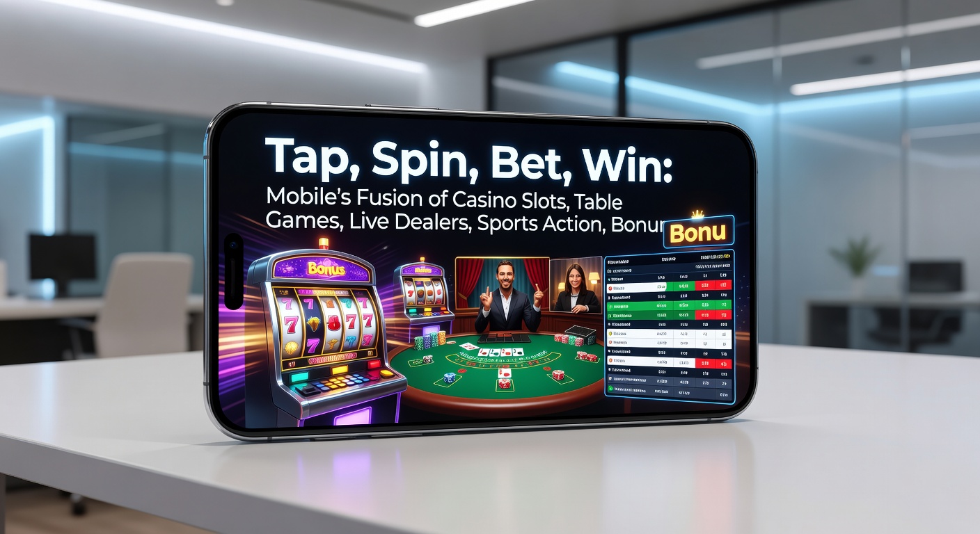 Detaillierte Ansicht einer mobilen Casino-App mit simultanen Slots, Live-Dealer-Tischen und Sportwetten-Overlay, inklusive Bonus-Pop-ups und VIP-Indikatoren